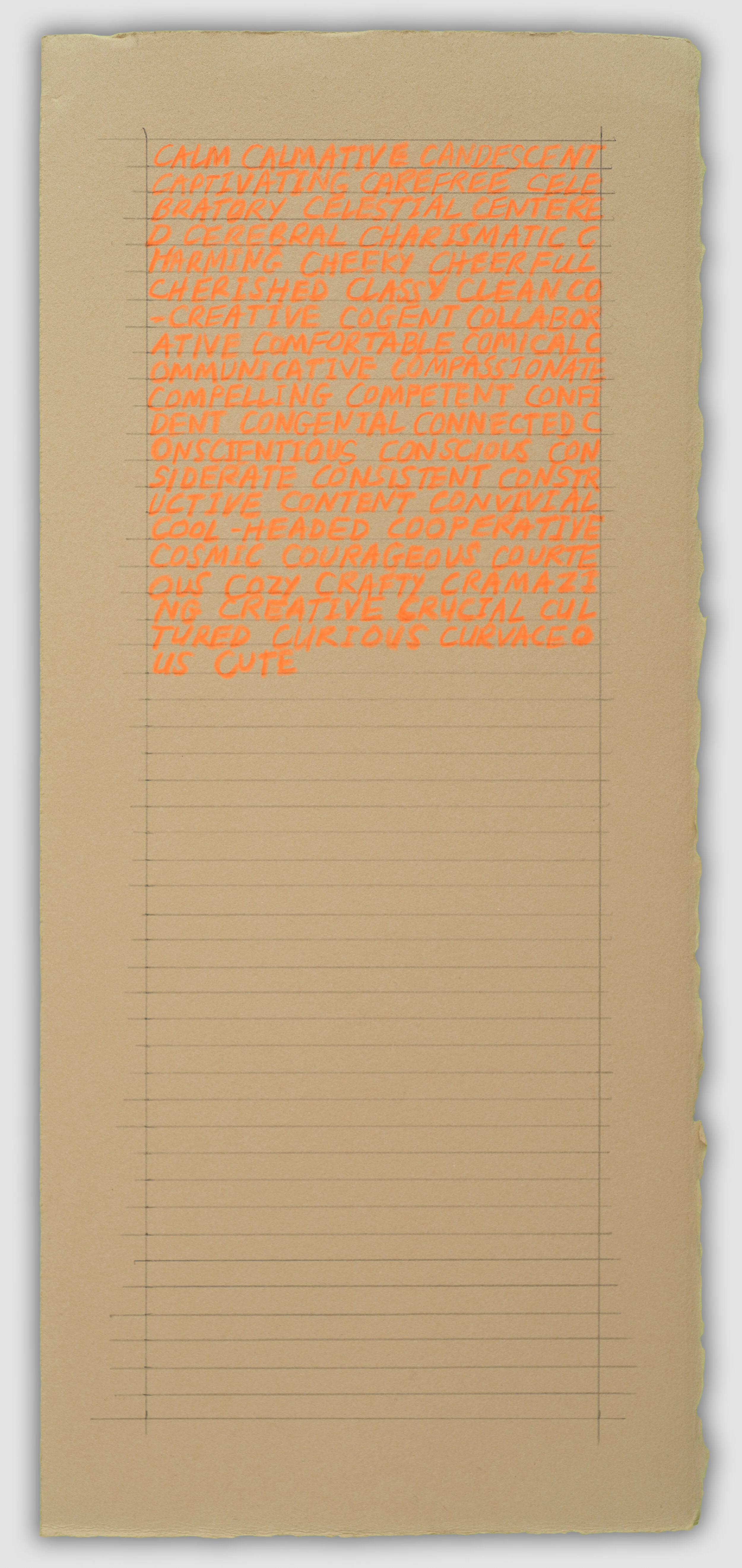 C: Positively Earnest, Bettina Hubby, 2019.  Prismacolor pencil on paper, 13.75 x 6.25 inches. BH2834