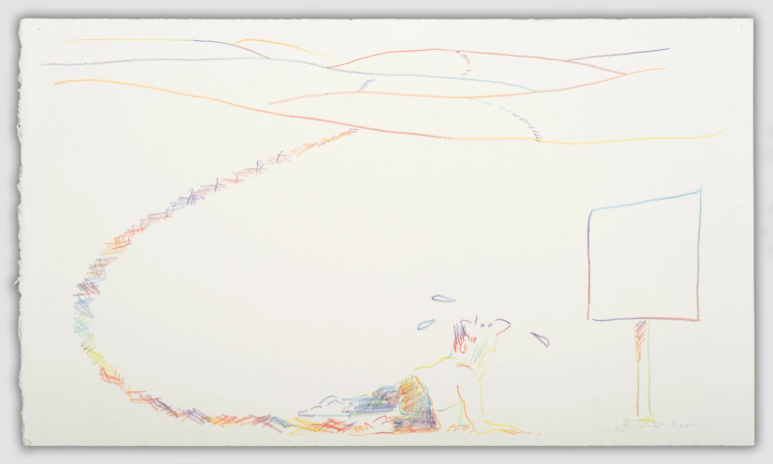 Long awaited sign, Bettina Hubby, 2018. Rainbow pencil on gray Magnani Pescia paper, 13 x 22 inches. BH2825