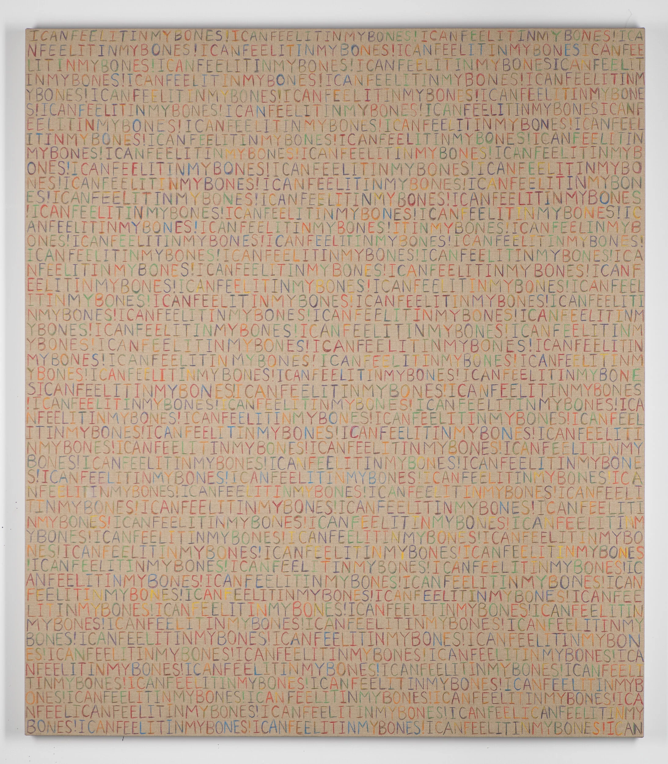 I CAN FEEL IT IN MY BONES (quoted from Michael Beckwith), Bettina Hubby, 2020. Rainbow colored pencil on linen, 42 x 48 inches. BH0517