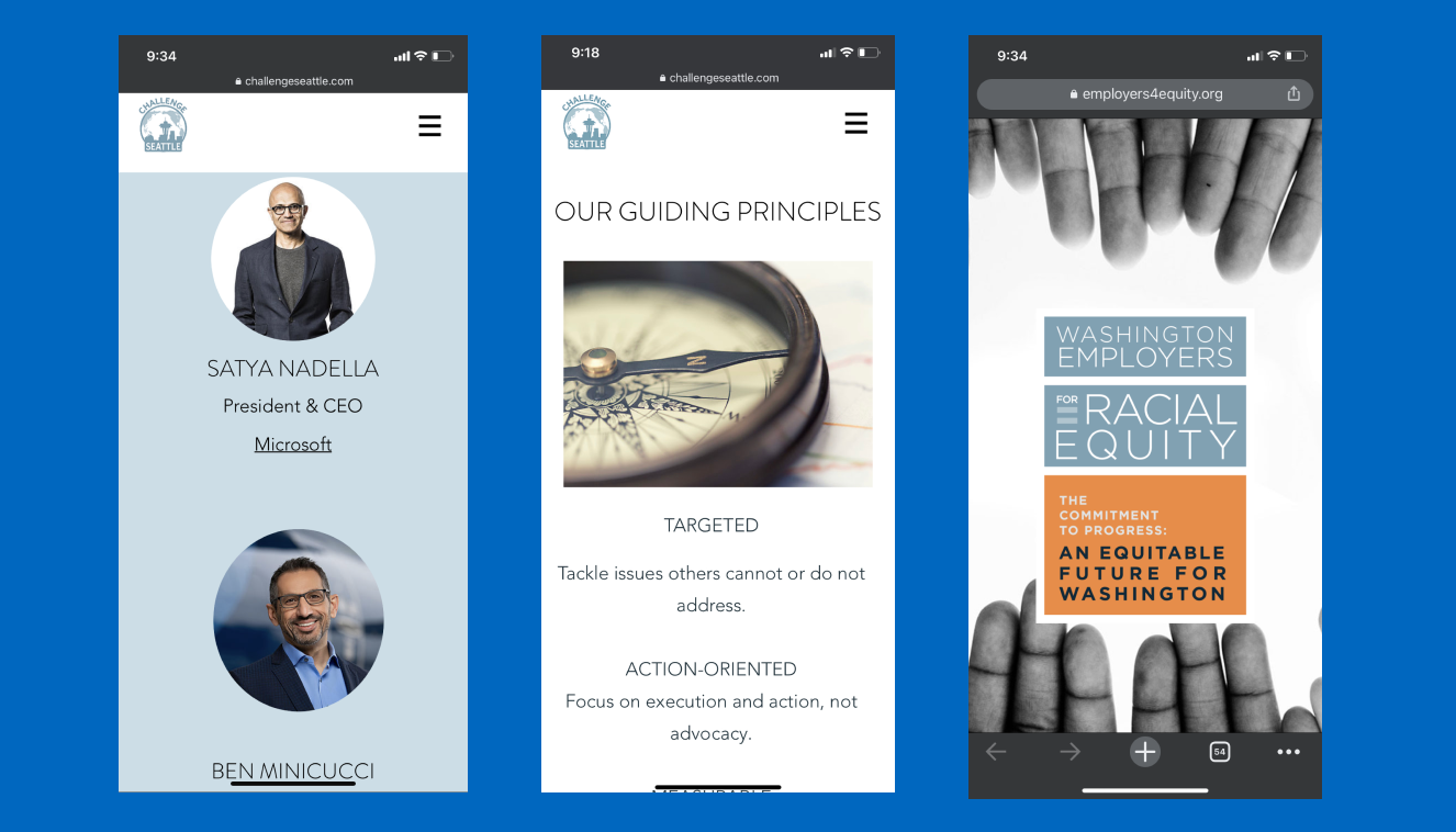 The two screens on the left are some examples of some content that was not displaying correctly. I was able to adjust the design so it displays in mobile correctly. The screen on the right is one of the new resources I connected to the site.