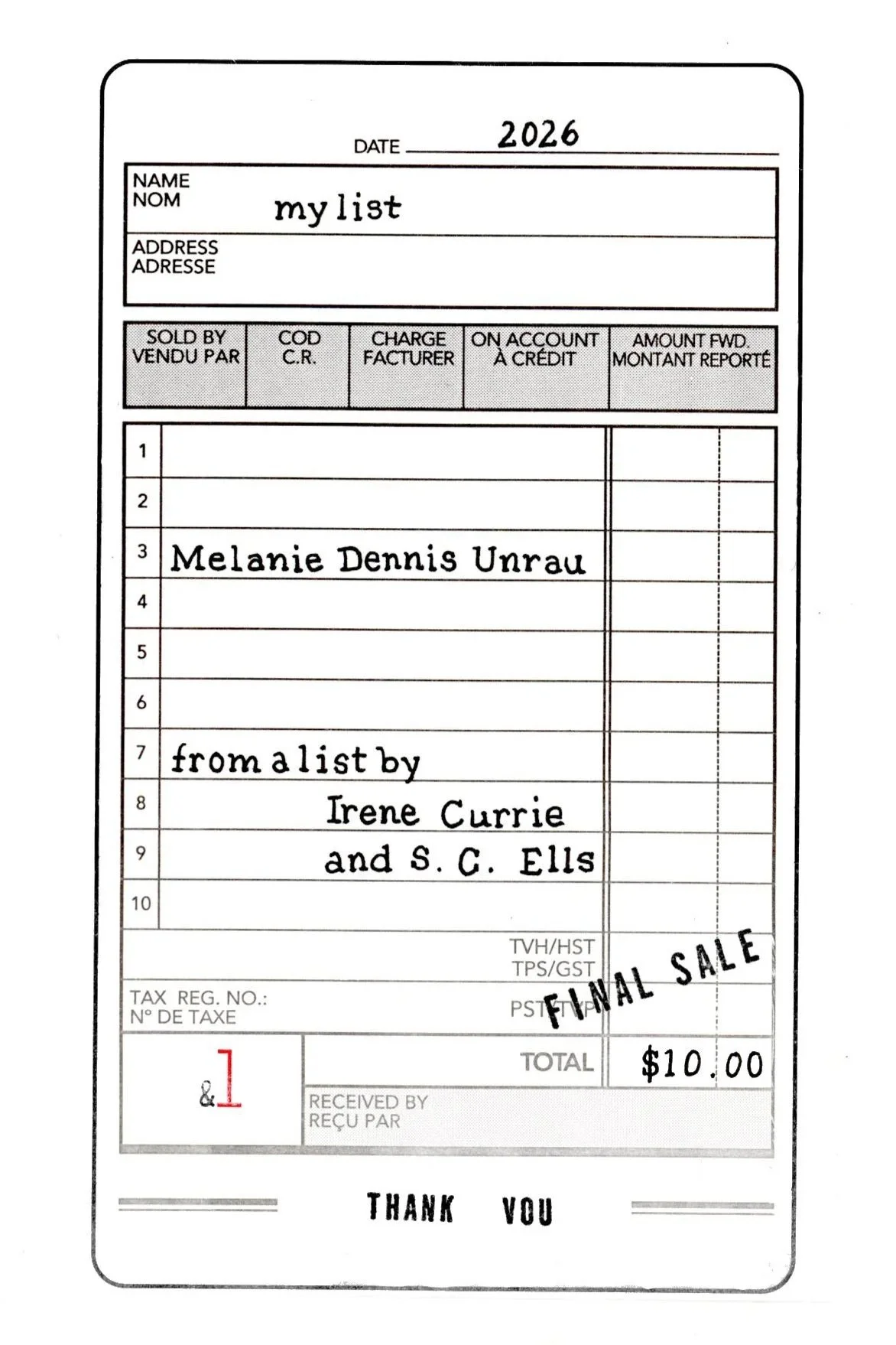 Melanie Dennis Unrau, my list