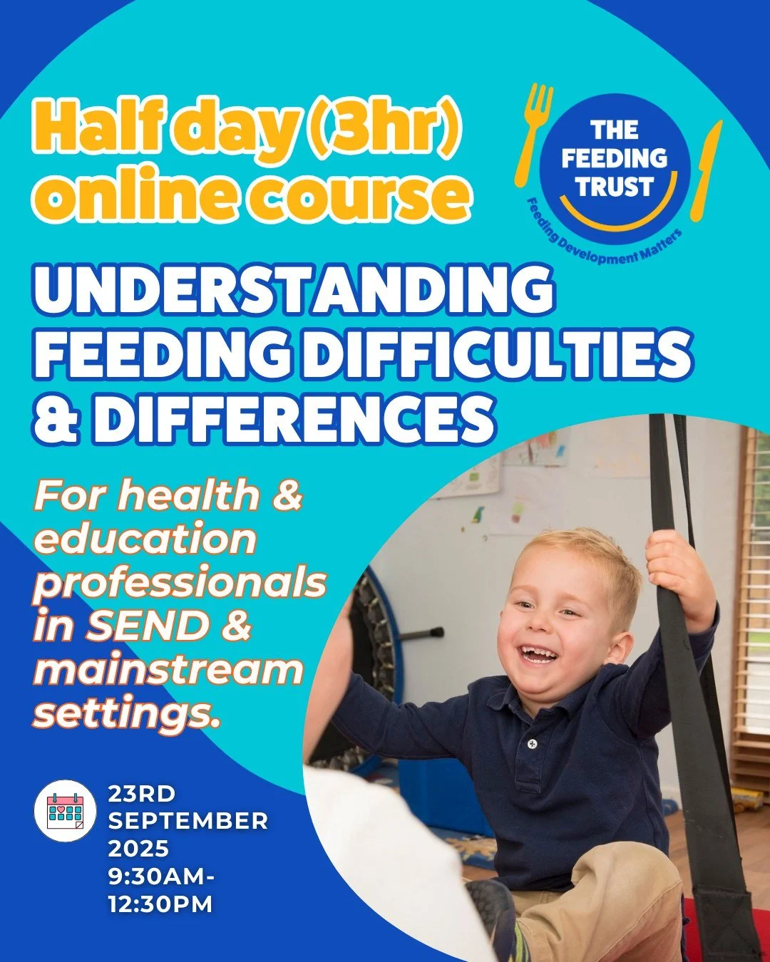 FINAL CALL for all health and education professionals in SEND & mainstream settings! π£
The Feeding Trust are running a half day online course 'Understanding Feeding Difficulties & Differences' on 23rd September.
Book your place now via our
