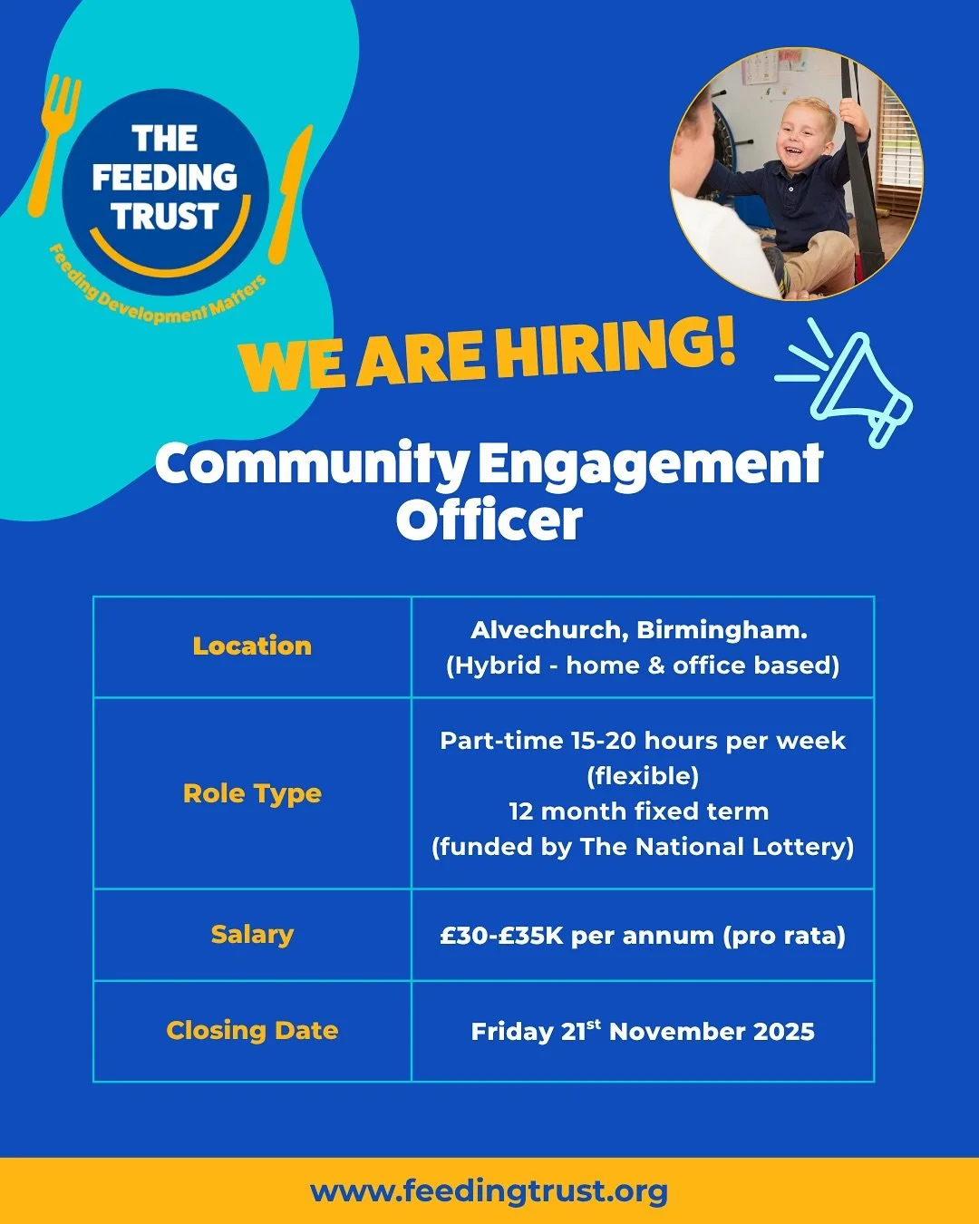 We’re hiring! Community Engagement Officer๐
Could you help us change the future for children with feeding disorders?
We’re looking for a creative, energetic person to join our supportive, values-driven team, who loves connecting people
