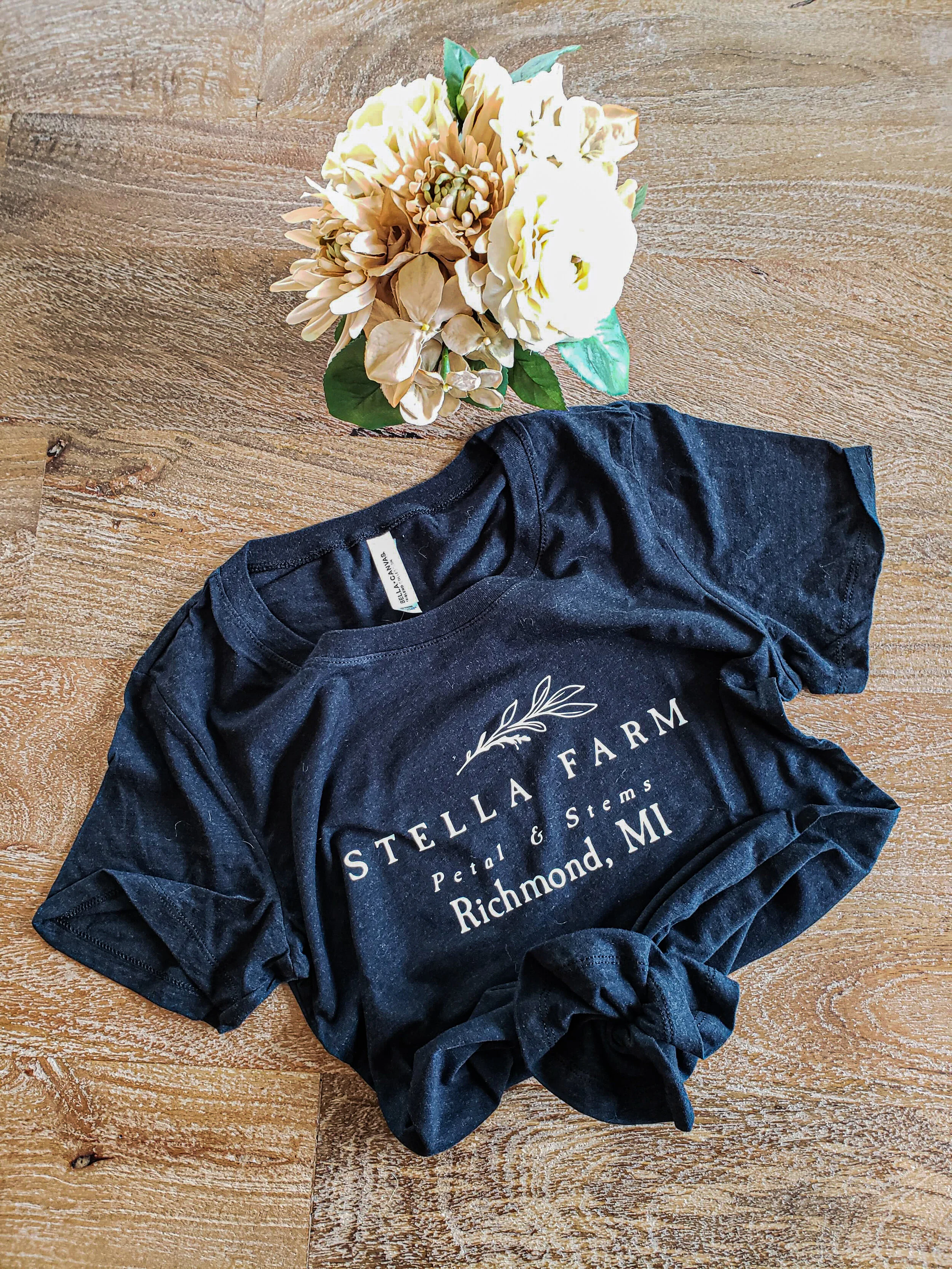Stella Farm Ladies Fitted T-Shirt. Dark Gray