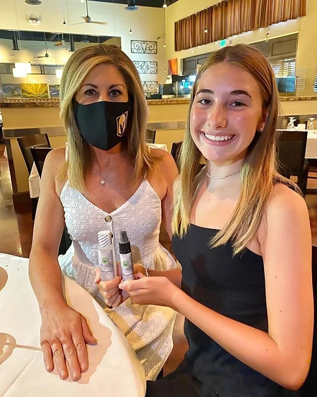 Thank you to @kimwagnernews3lv @katewgnr for supporting the @lvfc_nv #MaskTaskForce and @ittybittyspidersanitizer! #vegas #makeadifference Love the #VGK mask!