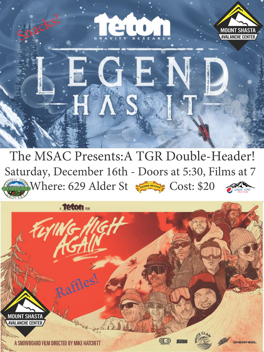 Mt. Shasta Avalanche Center Movie Night — Mt. Shasta Nordic