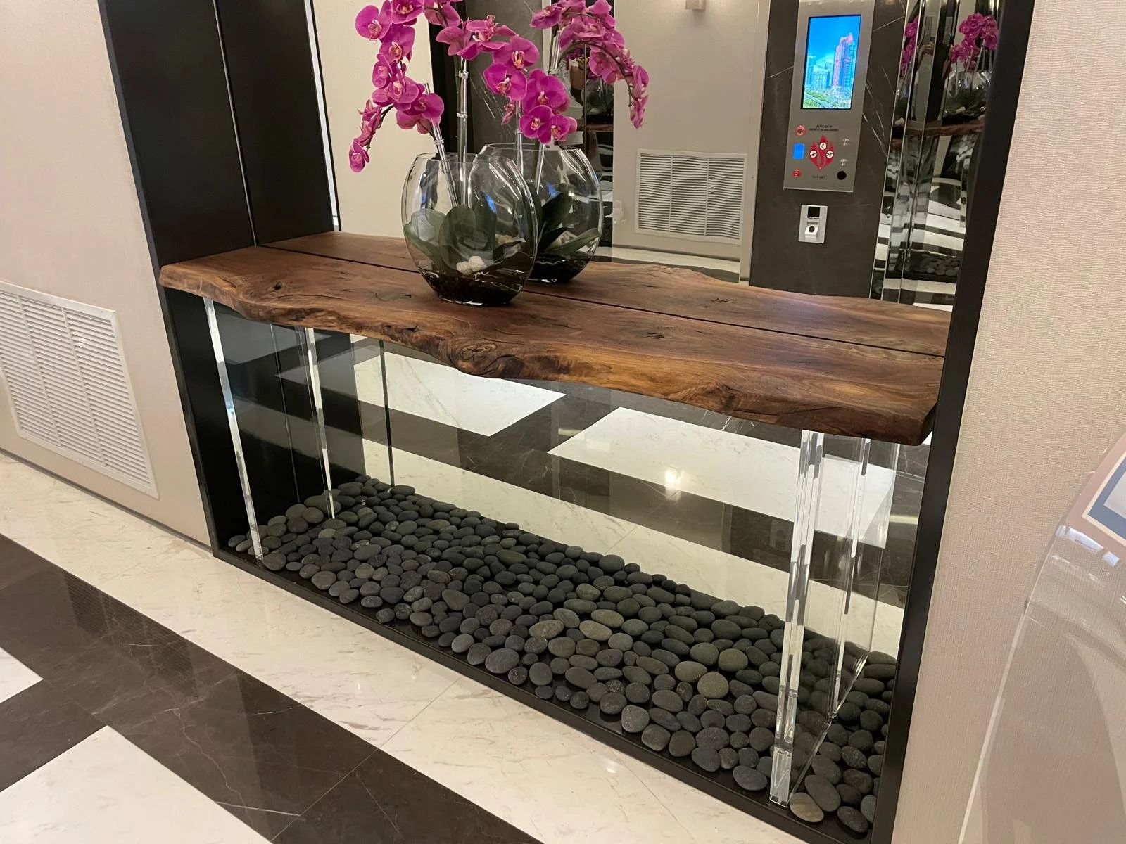 Walnut Acrylic Console
Custom live-edge console table