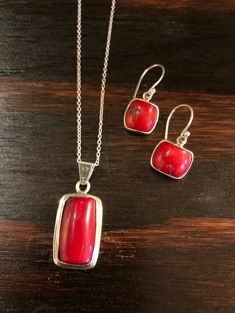 Red Coral Silver Pendant by Alison Wahl