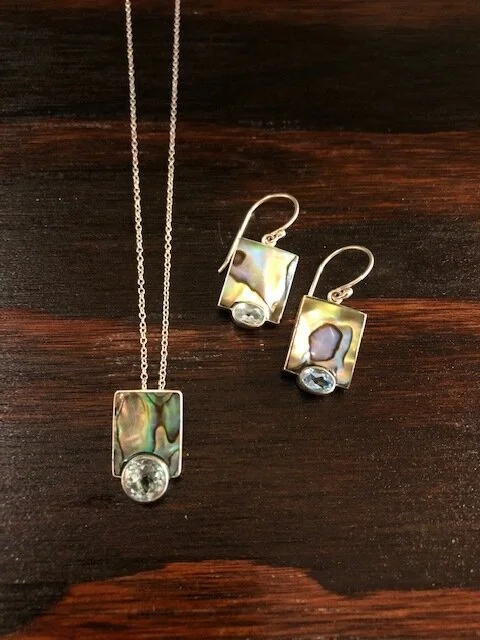 Abalone &amp; Topaz Silver Earrings by Alison Wahl