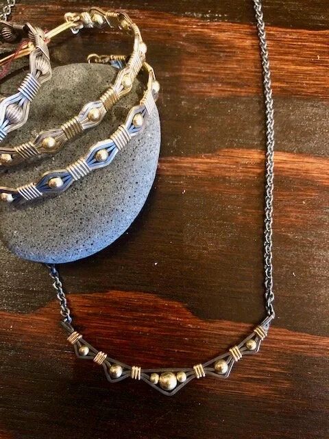 Oxidized Silver &amp; Gold Necklace by Kai Chow
