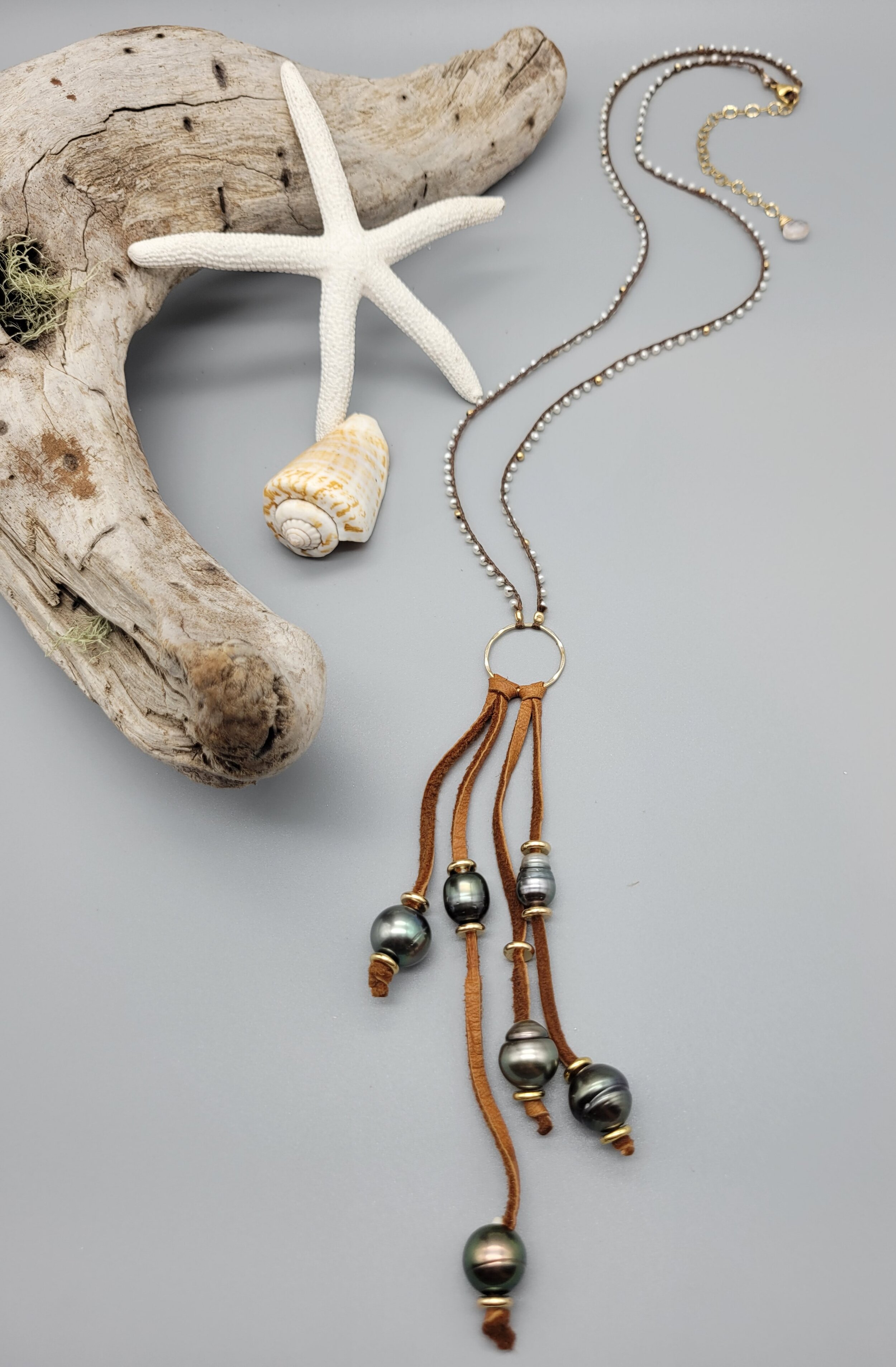 Tahitian Pearl Leather Necklace by Sigal Jewels