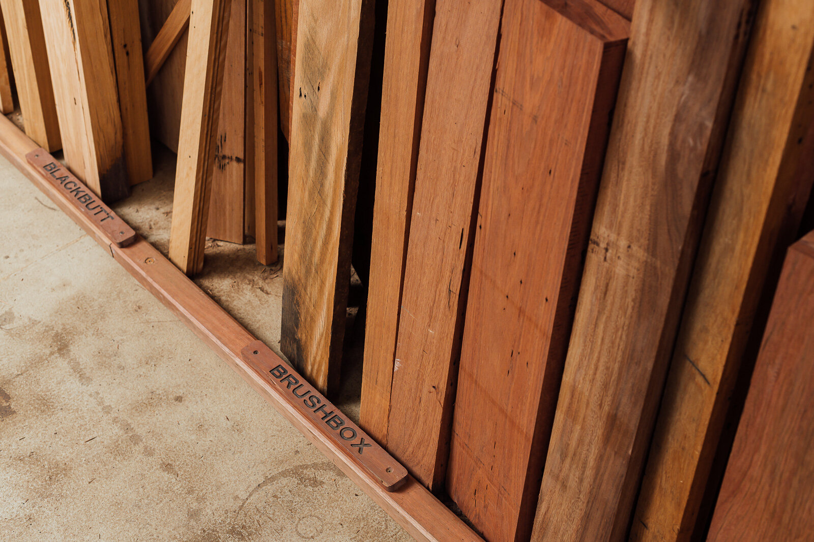 Blackbutt and Brushbox recycled timber slab at Thor's Hammer warehouse
