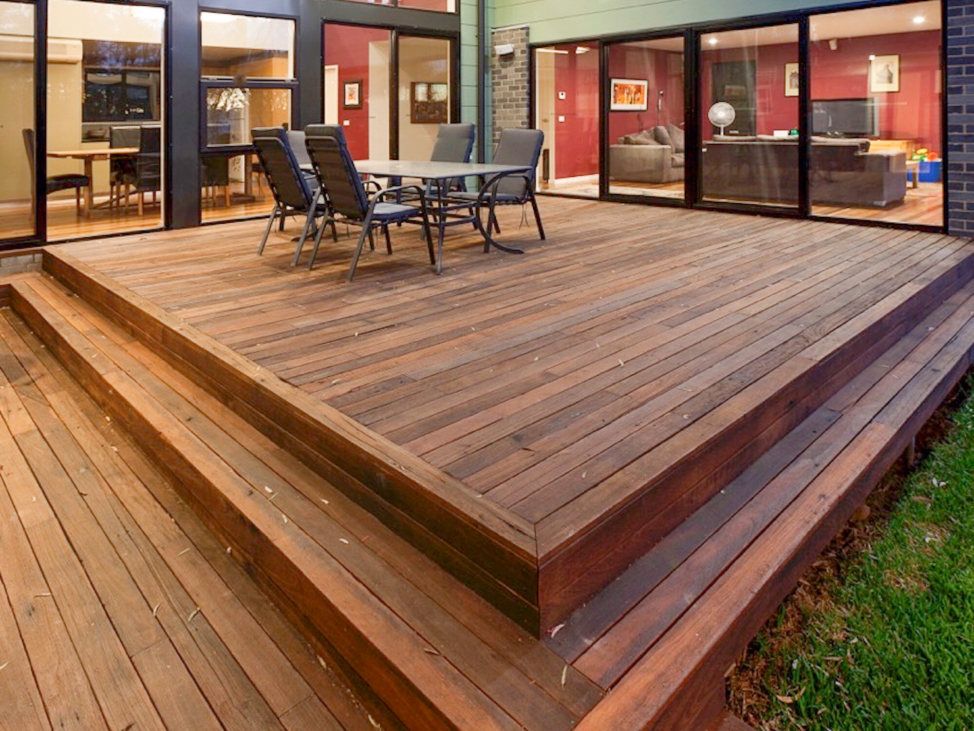 Deck with steps made from recycled timber from Thor's Hammer