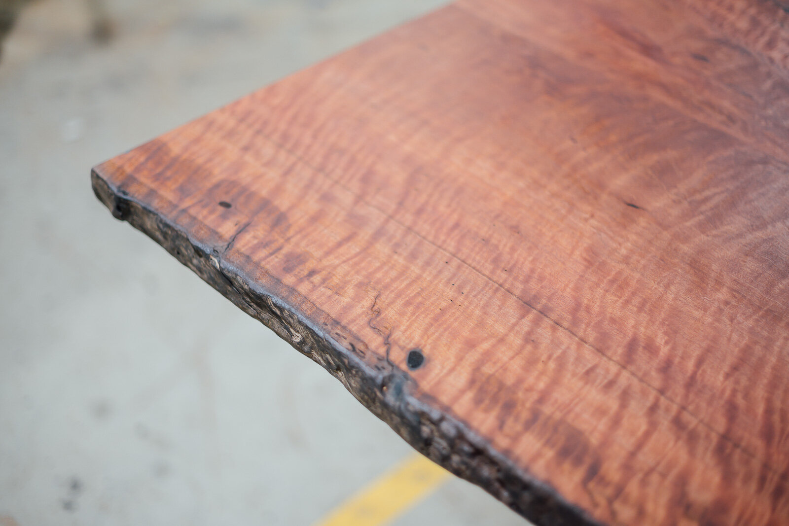 Close up of a beautifully finished piece of one-off timber cut for table top