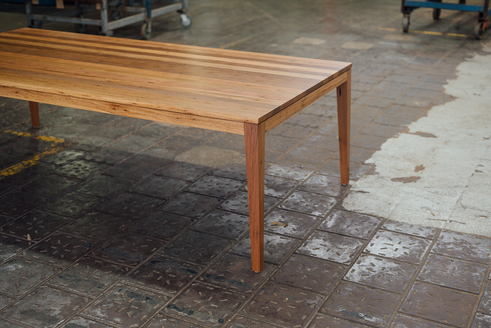 Plan Layout Table Raked Raked Leg Recycled Timber Table | Thor's Hammer