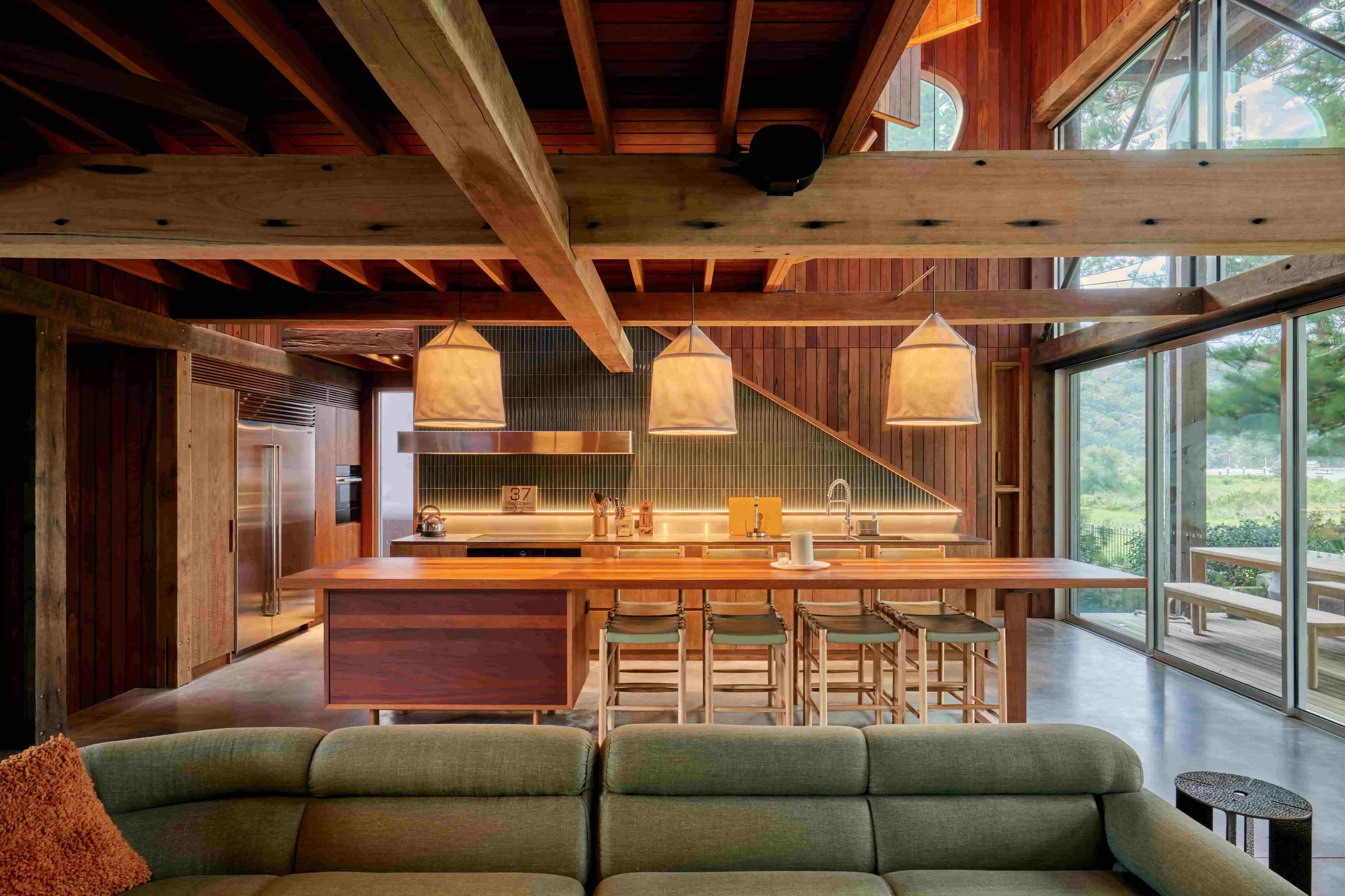 Exposed recycled timber beams & custom joinery