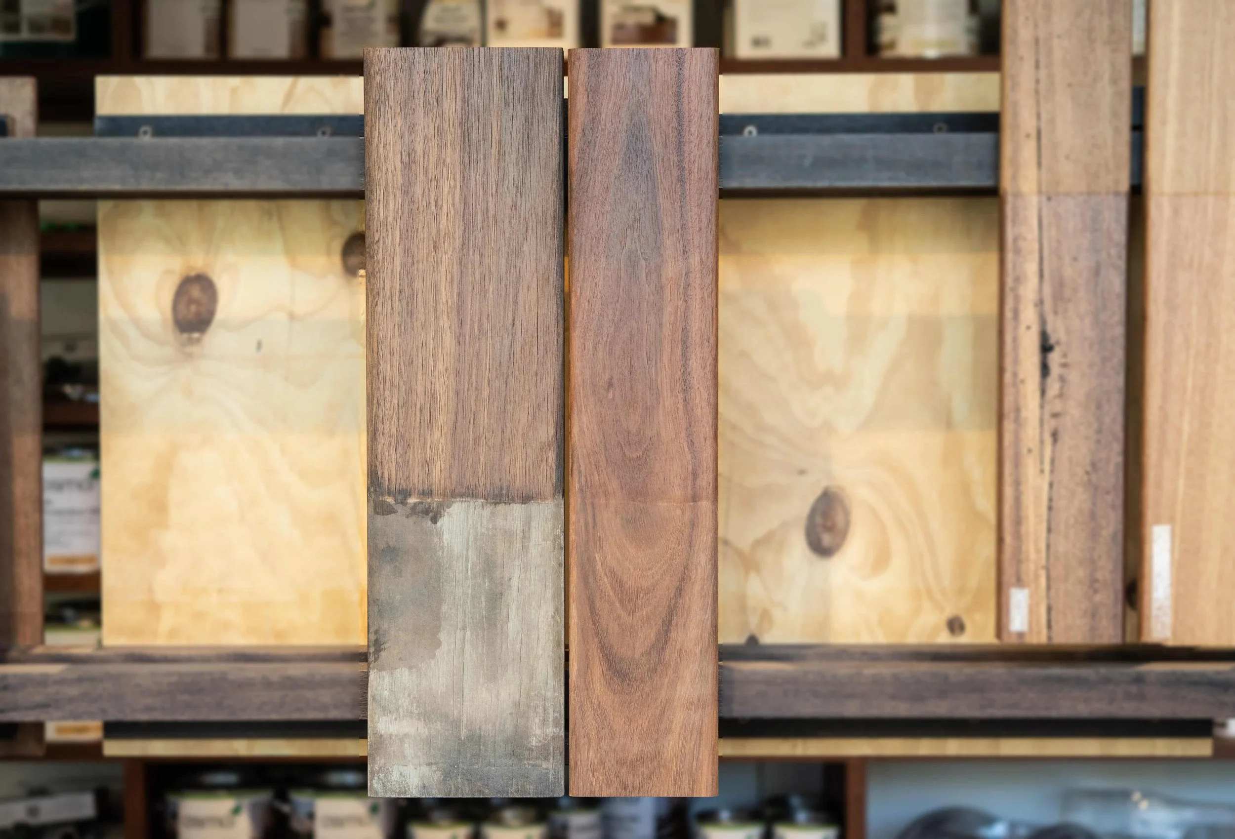  Salvaged decking as is at the bottom of the sample boards 