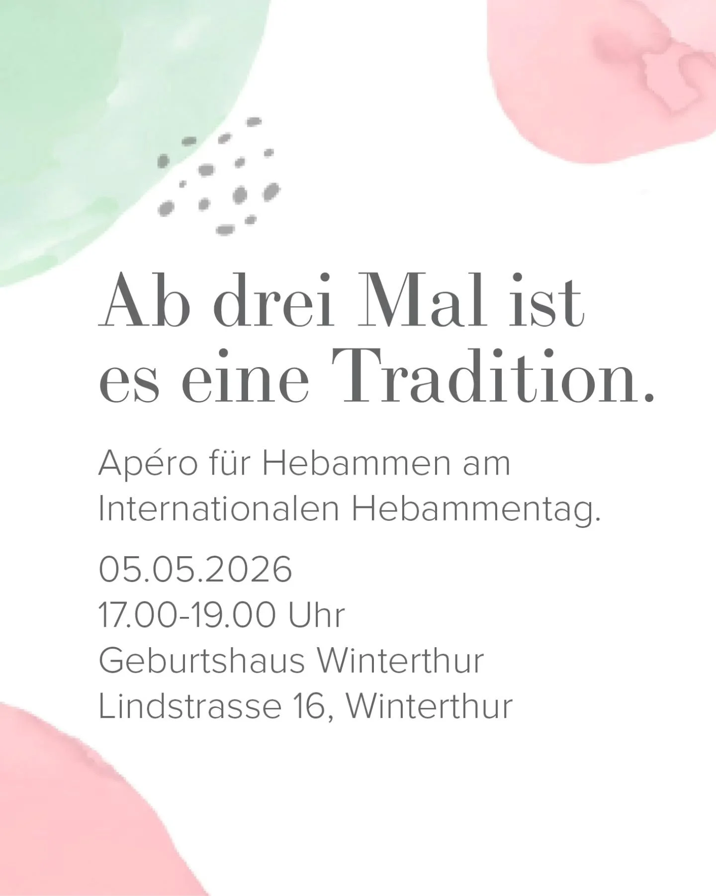 { 5.5.: Ihr seid uns ein Fest, liebe Hebammen! } 
 
Mit der dritten Durchf&uuml;hrung wird er zur Tradition:
Unser Ap&eacute;ro zum Internationalen Hebammentag am 5. Mai. 

Auch dieses Jahr laden wir alle Hebammen der Welt zu uns ins Geburtshaus Wint