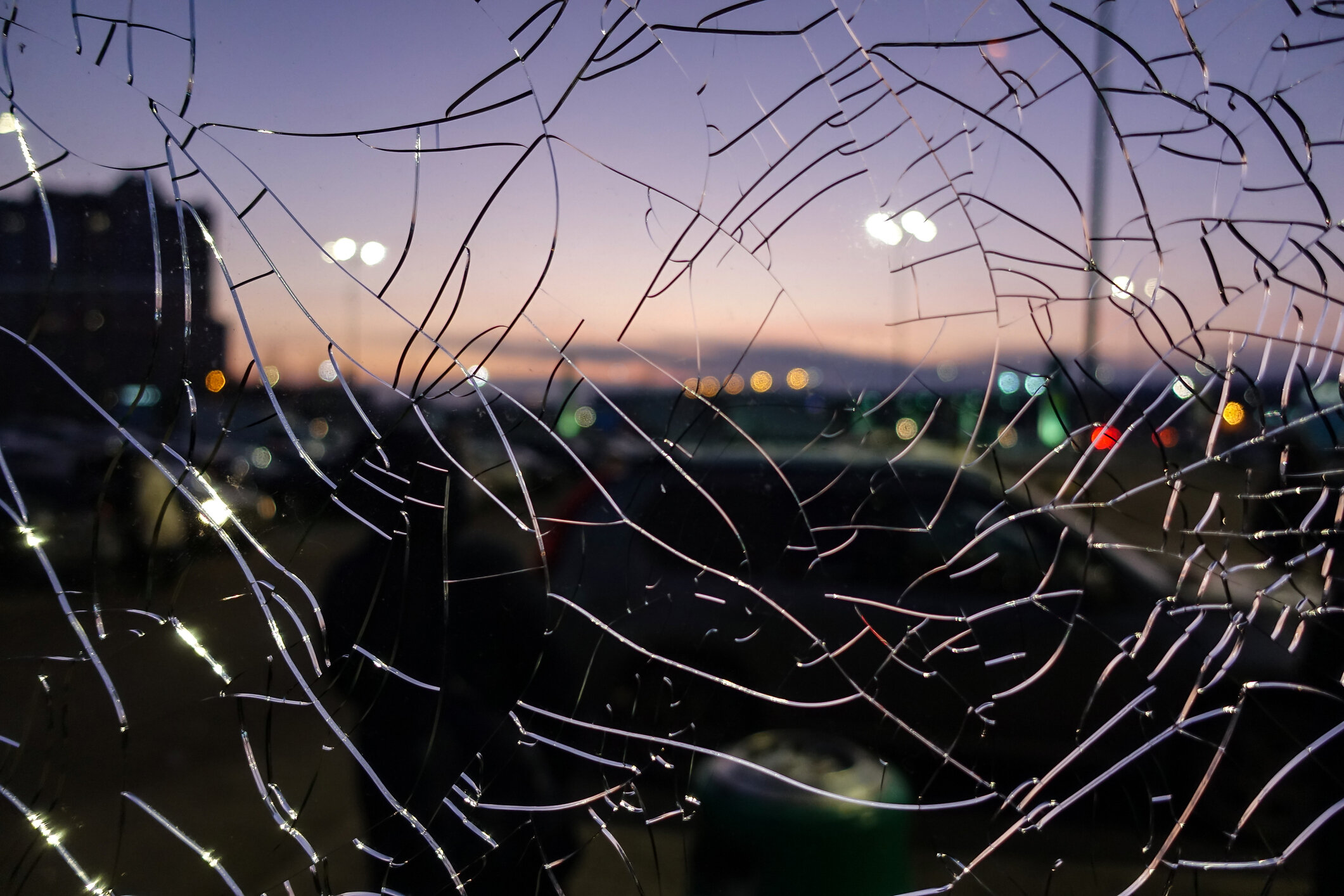 Perspectives through broken glass window