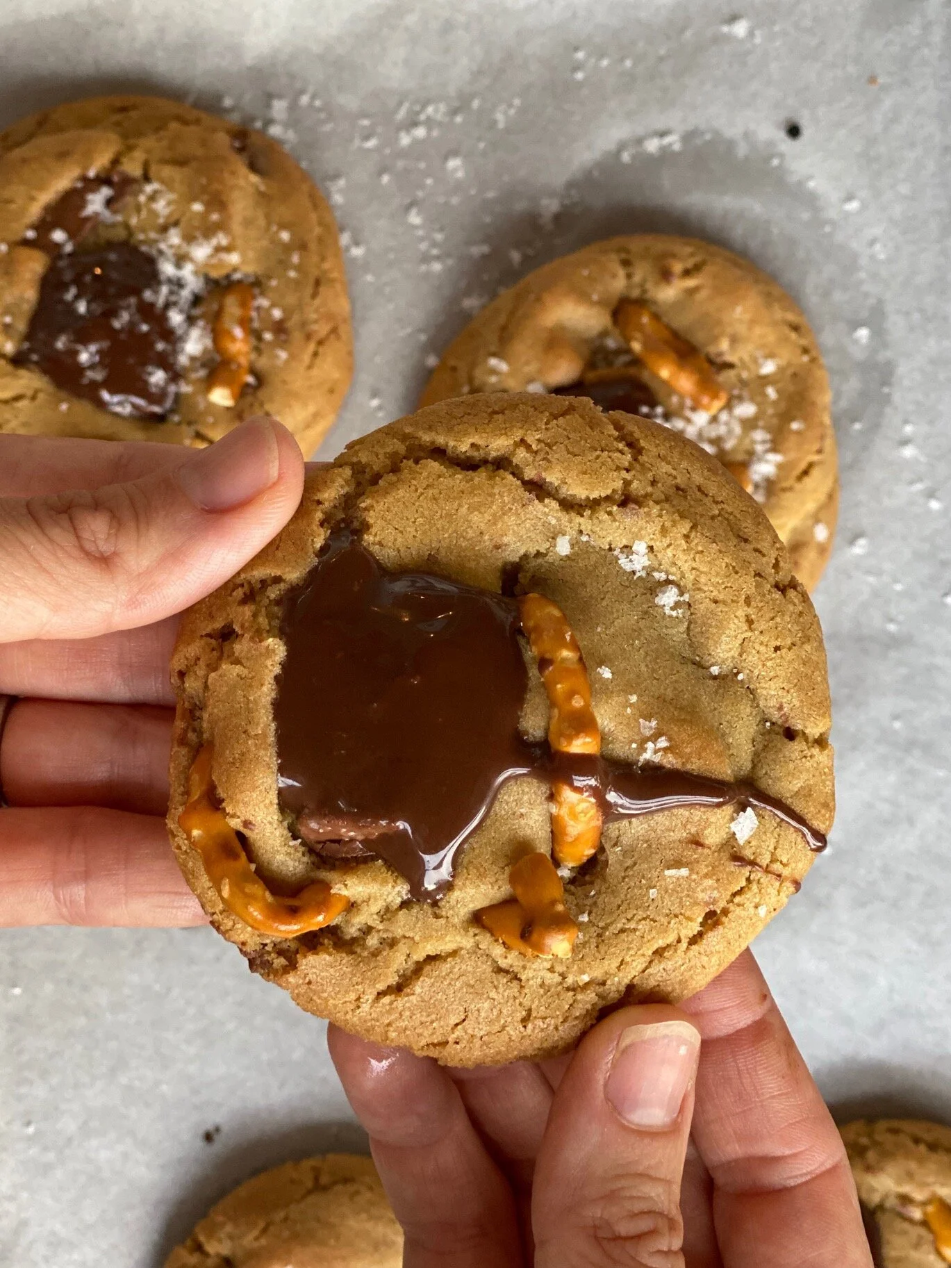 Chewy Brown Butter, Chocolate and Salted Pretzel Cookies