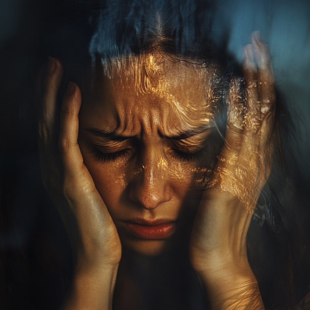 A woman face looking very stressed and upset