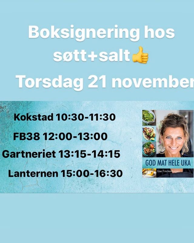 Torsdag kommer Lise til byen og signerer sin nye bok. Bli ferdig med julegaven tidlig, velg denne boken som kan brukes igjen og igjen😀 #godmatheleuka #fontforlag #lisefinckenhagen #boksignering #lanternen #kokstad #gartneriet #fb38 @lanternen_sottog