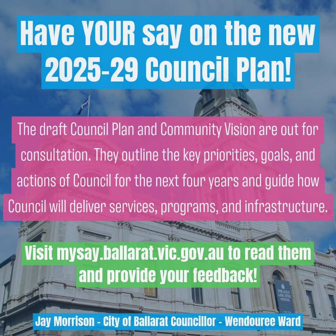 🚨 This is important! @cityofballarat have developed a draft 2025&ndash;29 Council Plan and Community Vision which are now out for consultation. 
🏛️ They are strategic documents that outline the key priorities, goals, and actions of Council for the 