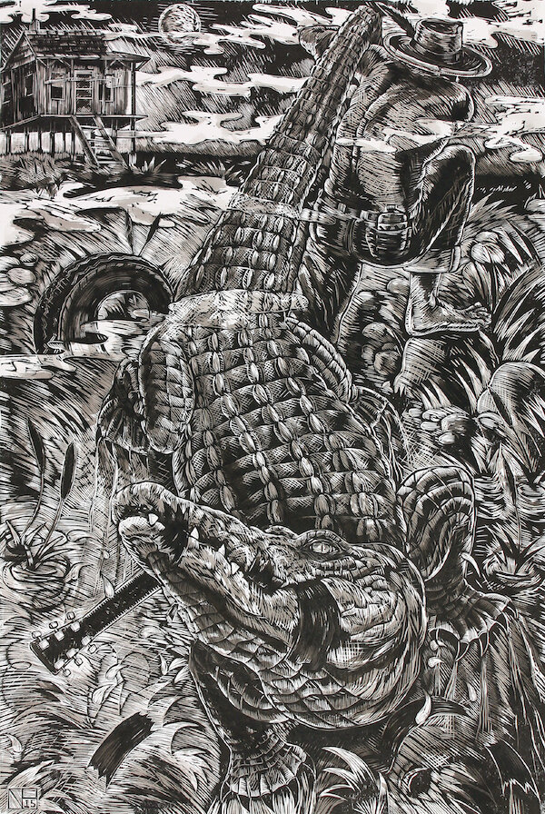    St. George and the Dragon  , woodcut / India ink washes, 38” x 24” 