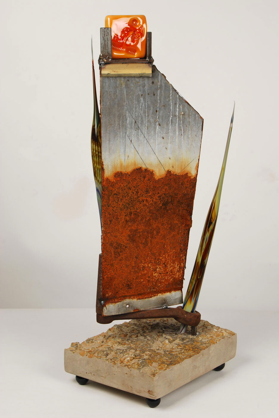    Chaos No. 6 Blowing in the Wind  , 25” x 10” x 8”, glass / steel / limestone 