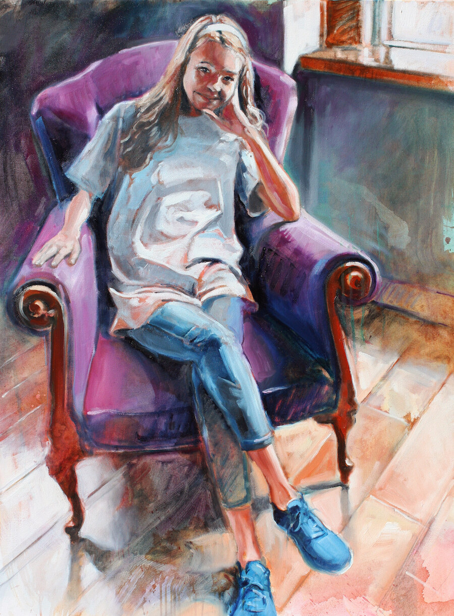    Reilly and the Purple Chair  , 40” x 30”, oil on canvas 