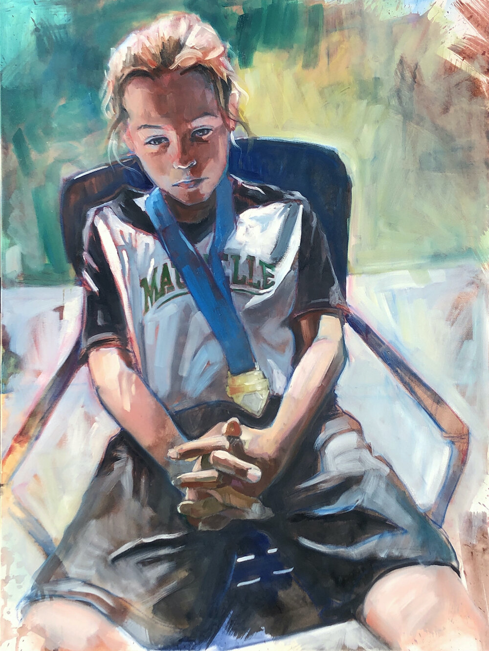    The Midfielder, The State Title, and the Collapse  , 48” x 36”, oil on canvas 