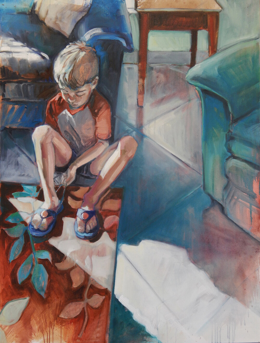    Aiden and the New Flip-Flops  , 48” x 36”, oil on canvas 