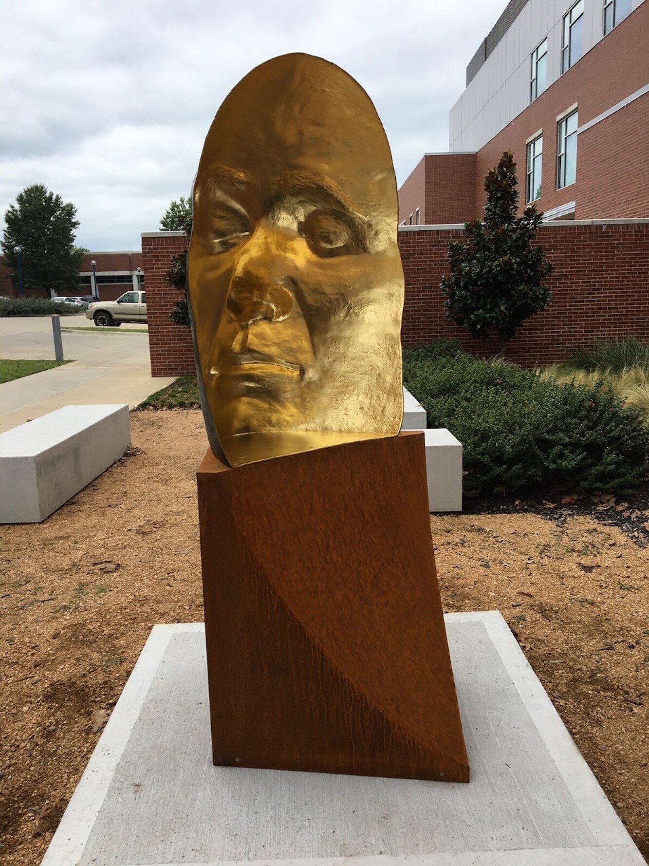   Vision , 7’ x 3’ x 3’, bronze, cor-ten steel, gold leaf, the Windgate Center of Art + Design, University of Arkansas at Fort Smith, 2019 