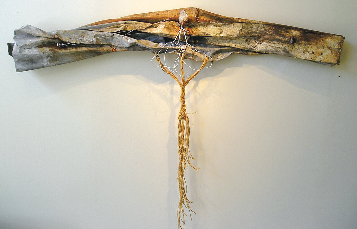    Wysoul  , 30” x 60”, sheet metal, wire, crystals, jute 