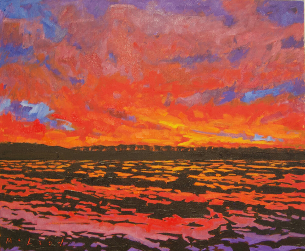    365 Sunsets Series: #2, Flooded Fields, Keo, AR   ,  20” x 24”, oil on canvas. 