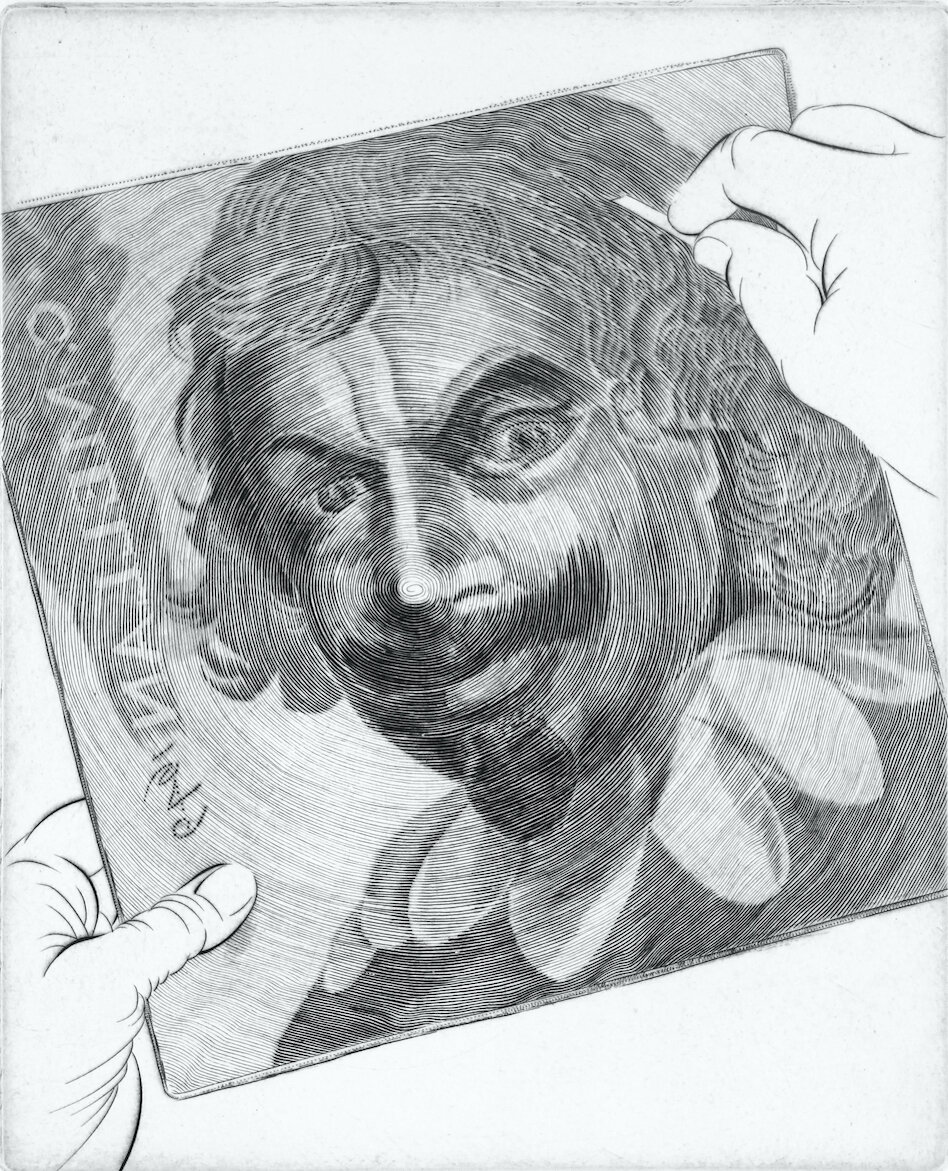    Claude Mellan Engraves a Self-Portrait  , engraving, Ed 25, 244mm x 200mm 