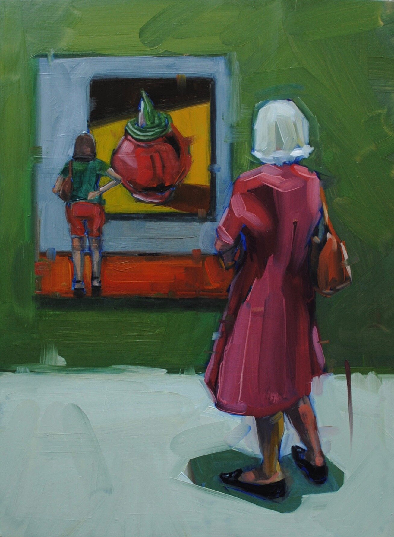    Watching Her Watching Her  , 16” x 12”, oil on wood panel 
