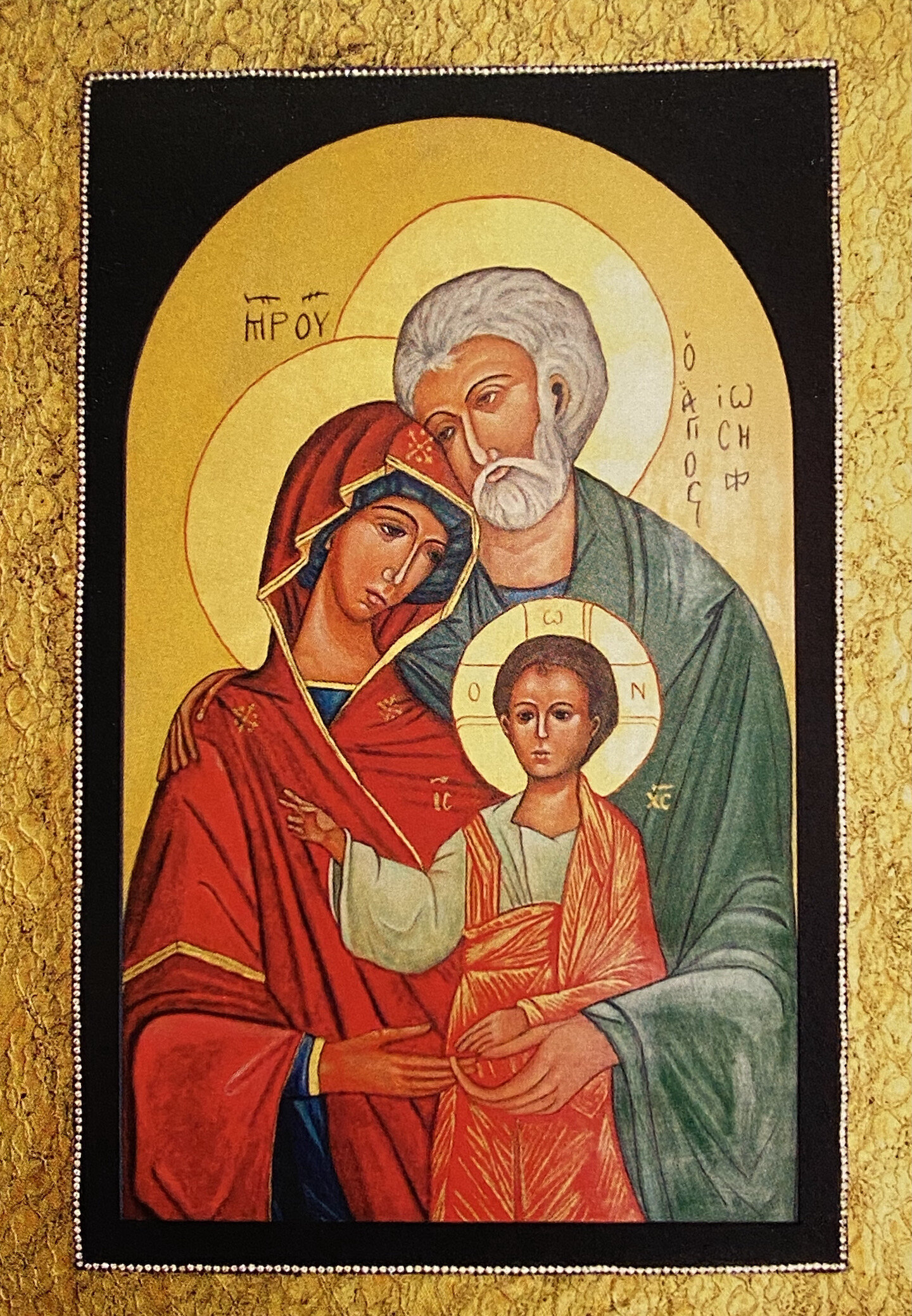    Holy Family  , 48” x  36”, oil and gold leaf on wood, entrance to the Chapel 
