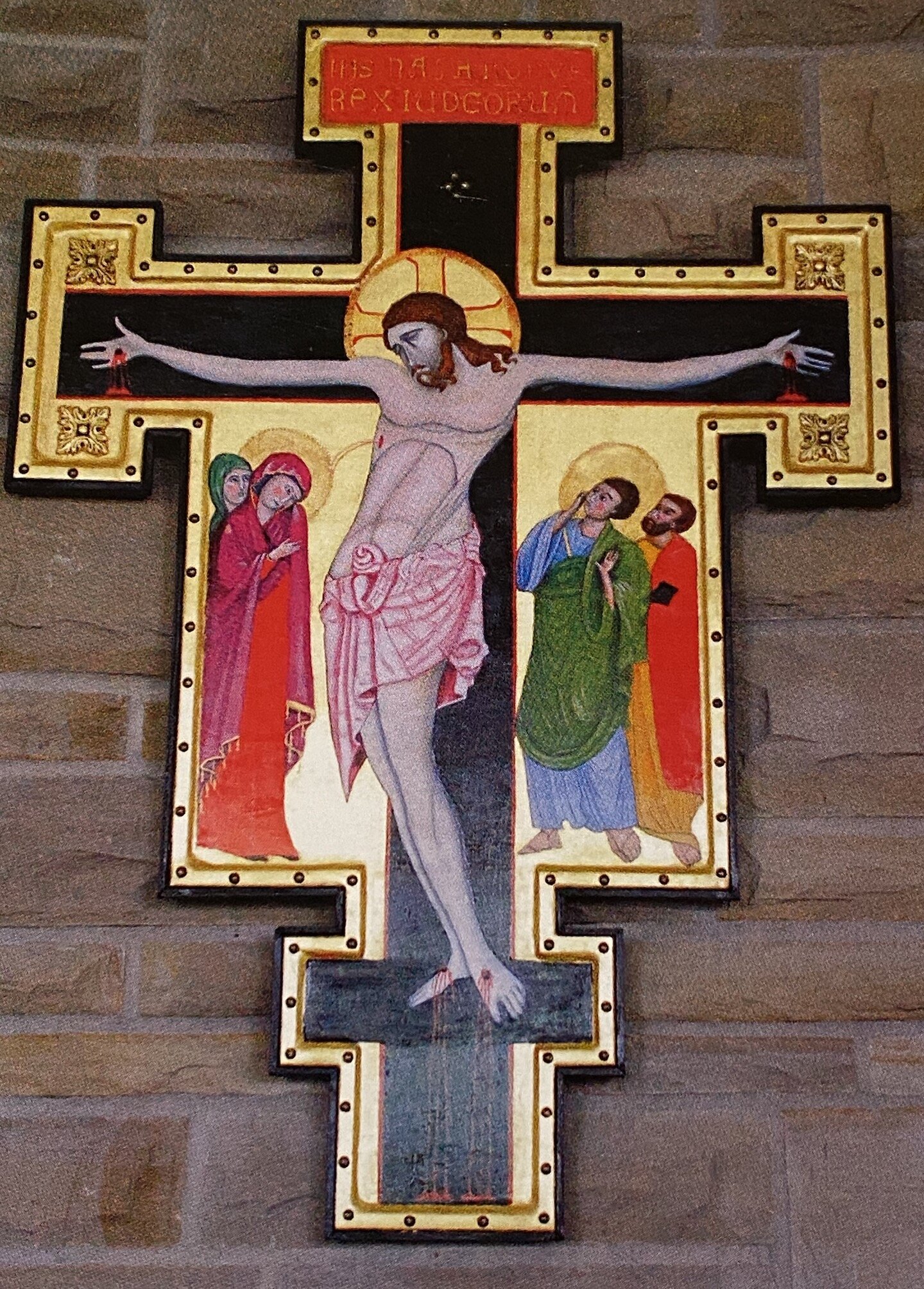    Crucifix  , 6’ x 4’, oil, gold leaf on wood, over the alter in the Coury House Chapel at the Subiaco Monastery 