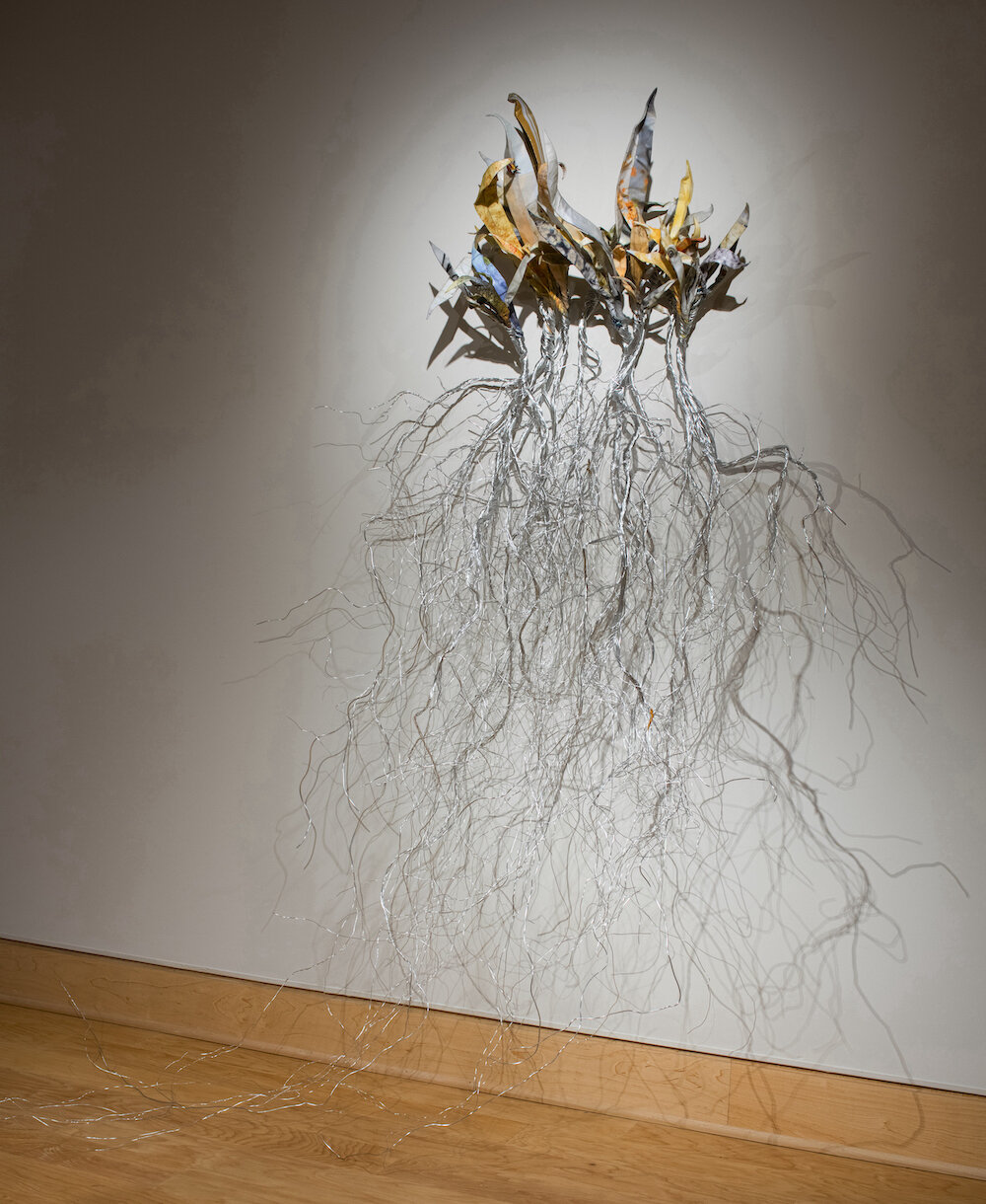    Grassland: Root System   (installation), origami made from photographs 