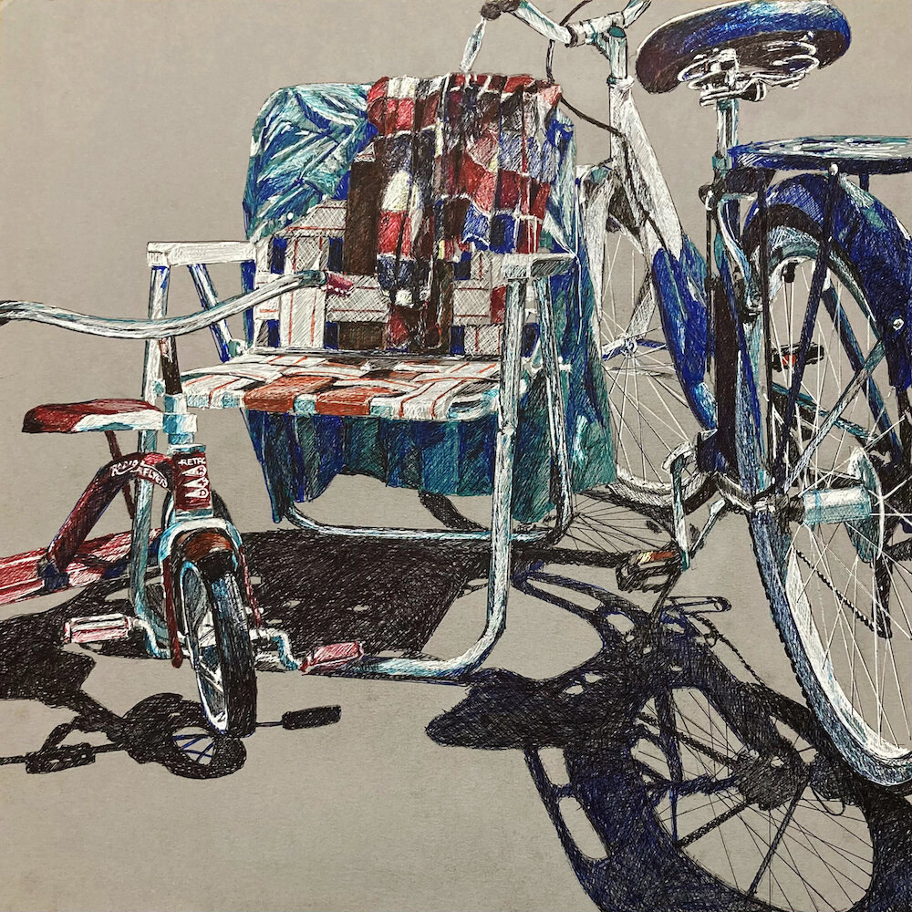    Chair, Bike, and Trike  , ink, 20” x 20” 