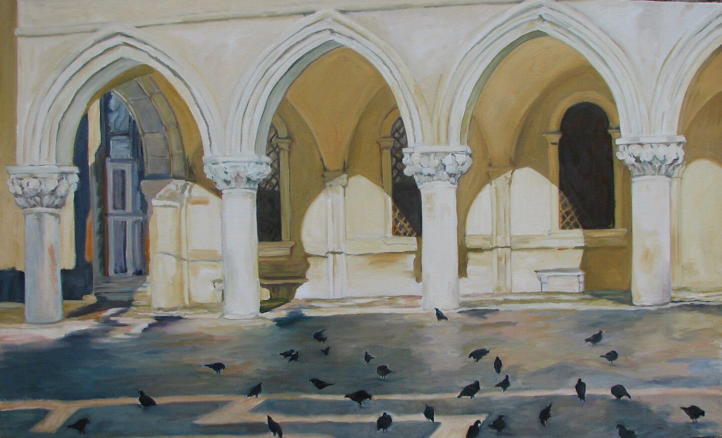    Pigeons at the Palace  , 30” x 48”, oil on canvas 