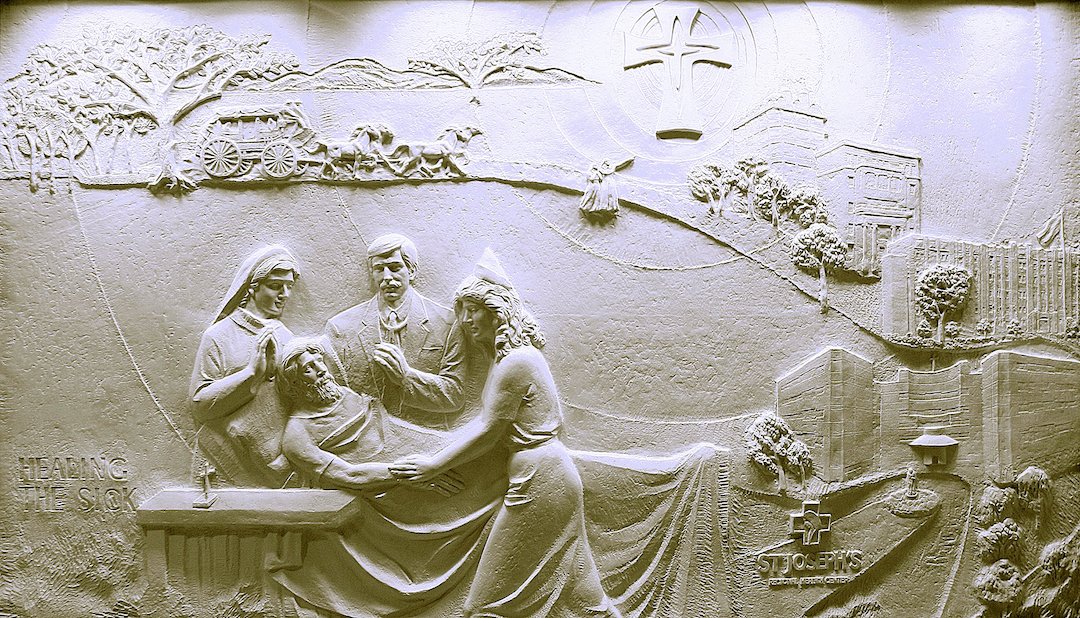    Healing the Sick  , 7’ x 12’ x 8’, cultured marble, CHI St. Vincent Hospital, Hot Springs, Arkansas 