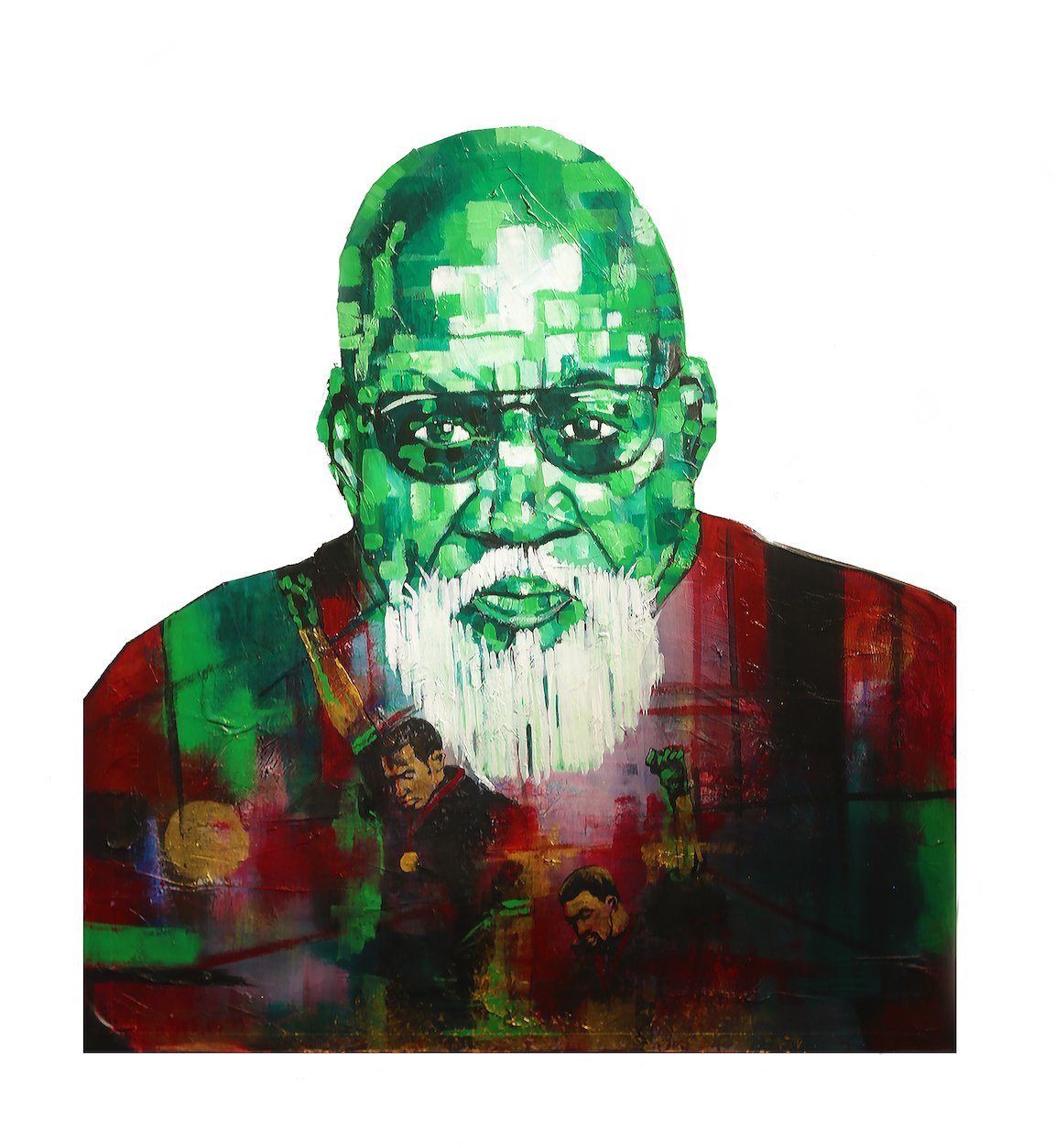    Revolutionary Mindset; Dr. Harry Edwards  , 35” x 35”, acrylic on wood 