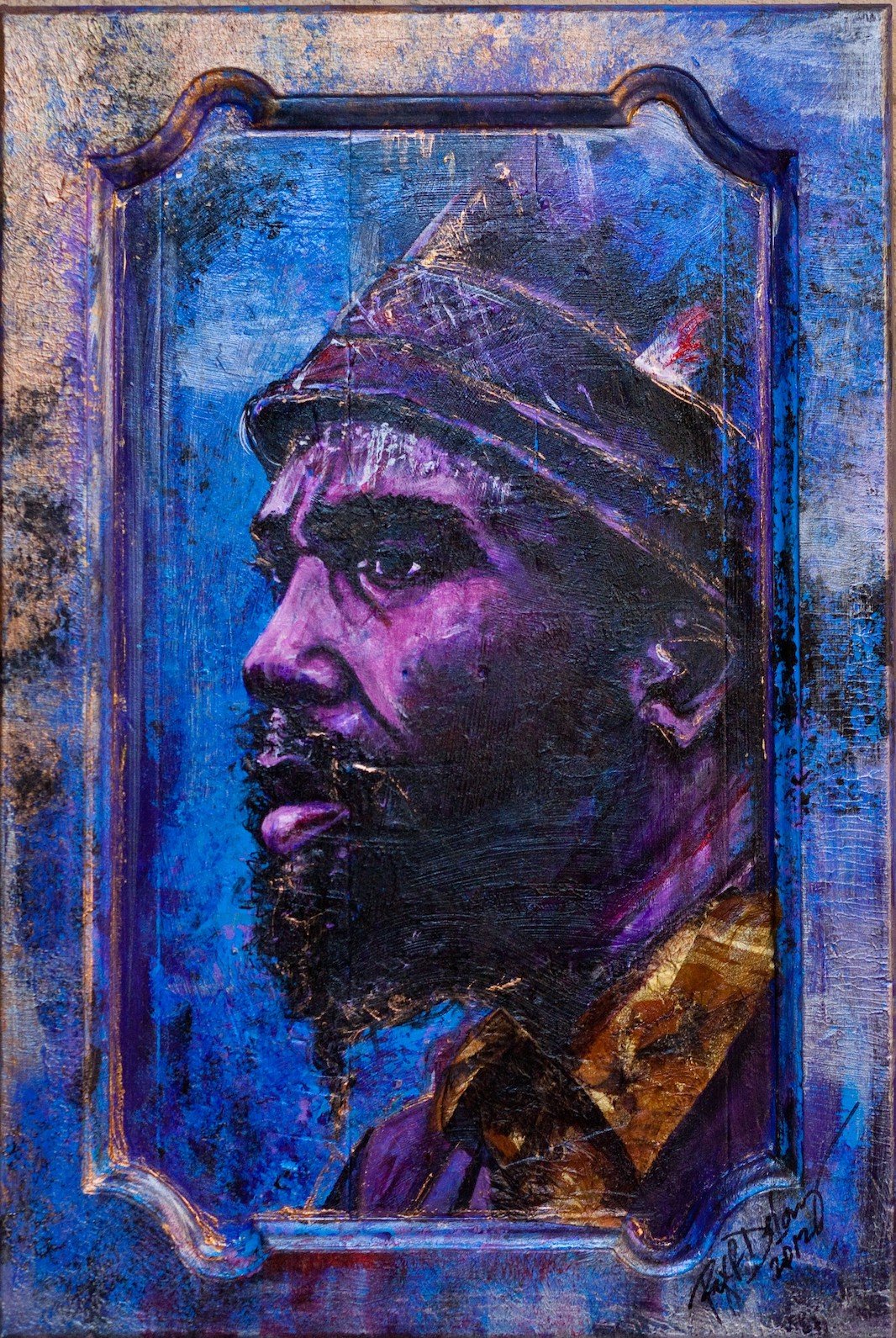    Thelonious Monk  , 27” x 15”, mixed media on wood 
