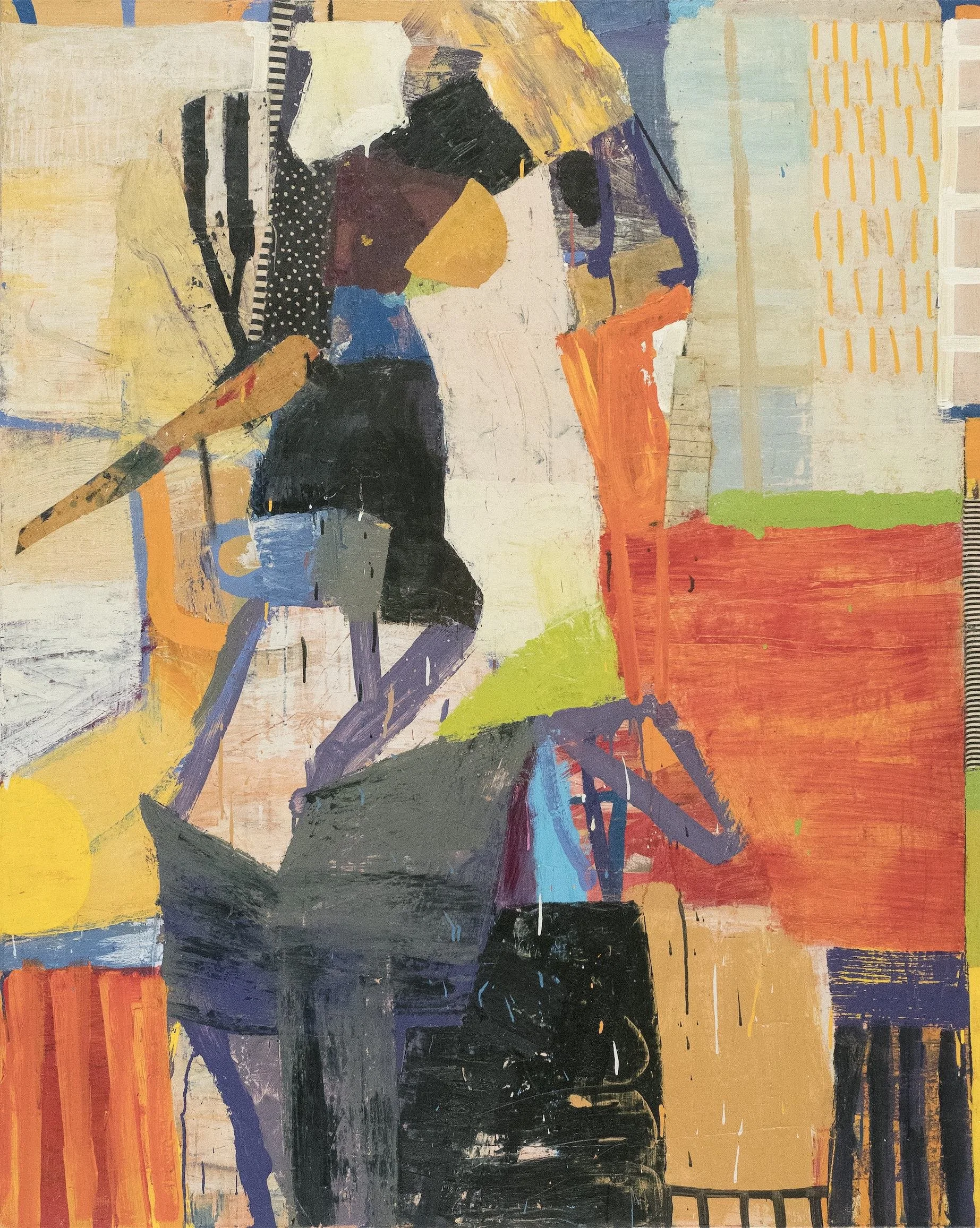 Threshold: impractical; distraction , oil and mixed media collage (acrylic, cold wax, resin, oil sticks, pencil) on canvas, 60” x 48”