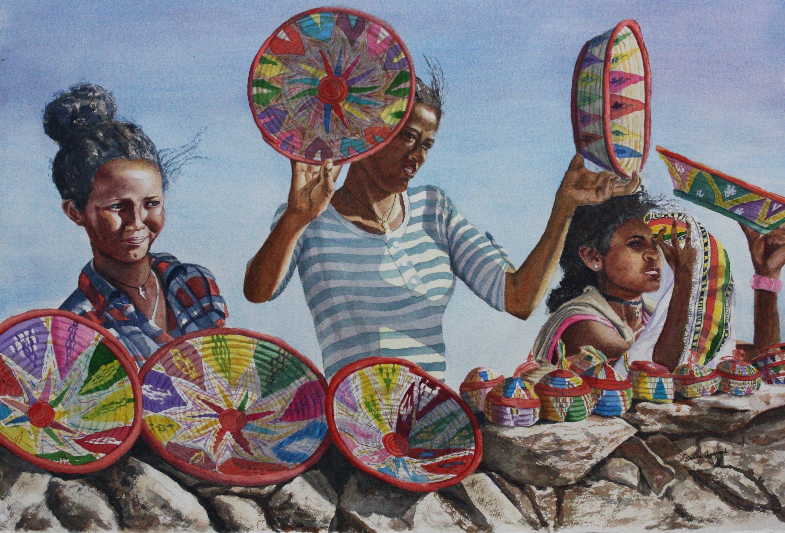    Hawking Baskets  , 22” x 30”, watercolor on paper 