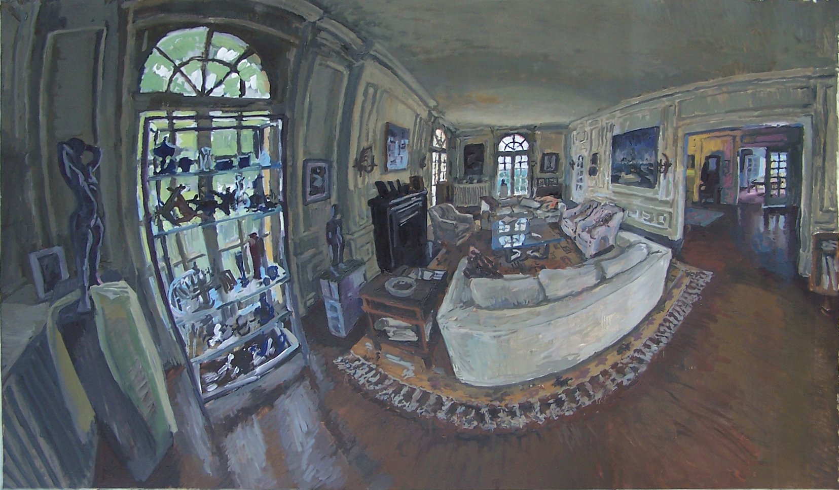    Living Room with Sculpture  , 37” x 62”, oil on canvas 