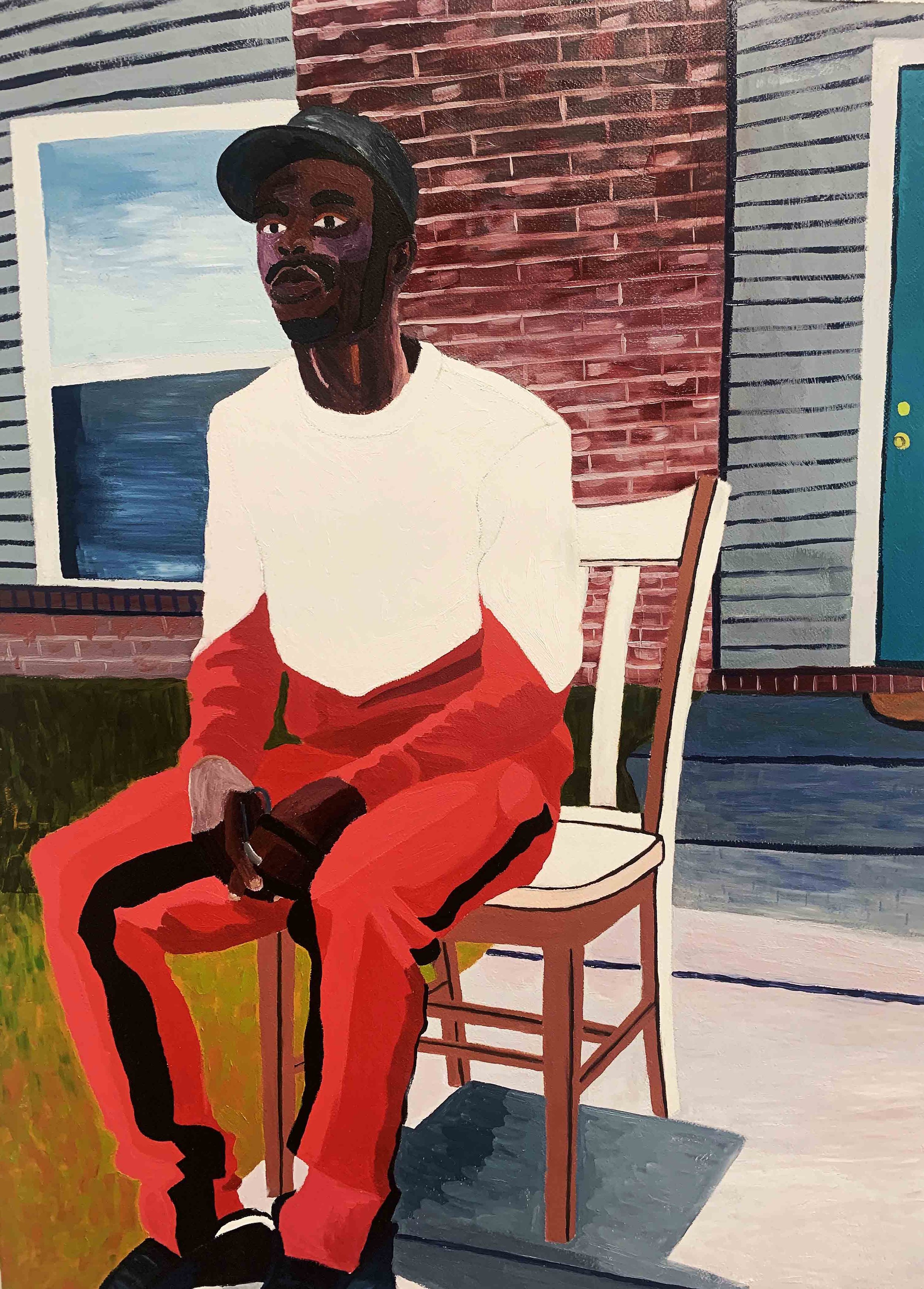    Kicked Out  , 43” x 24”, oil on paper 