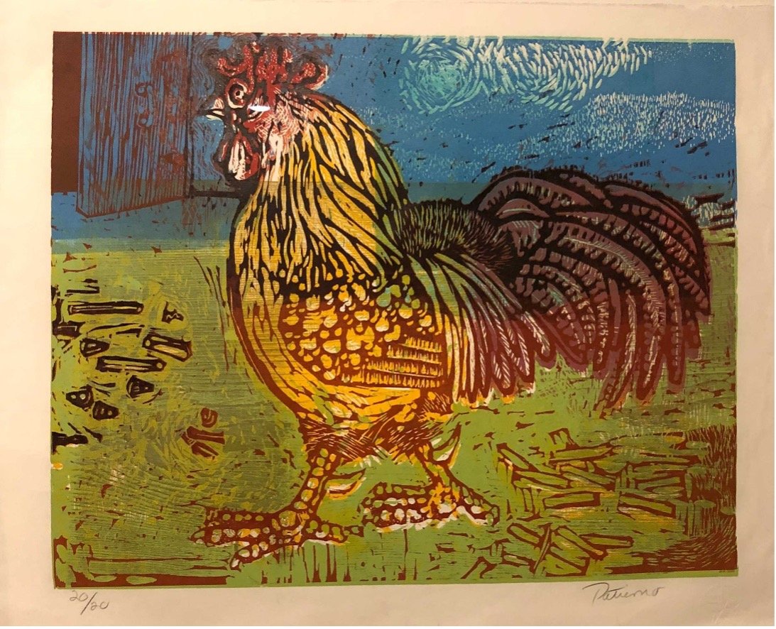  Robert Patierno,   Rooster  , woodcut, 18” x 20” 
